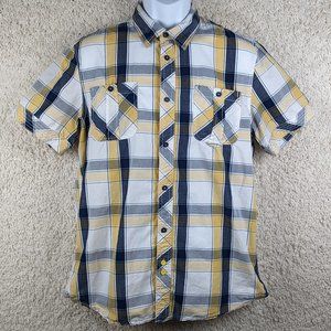 i‎ Jeans by Buffalo* Men's Short Sleeve Button Down Curved Hem Shirt~ Size Large